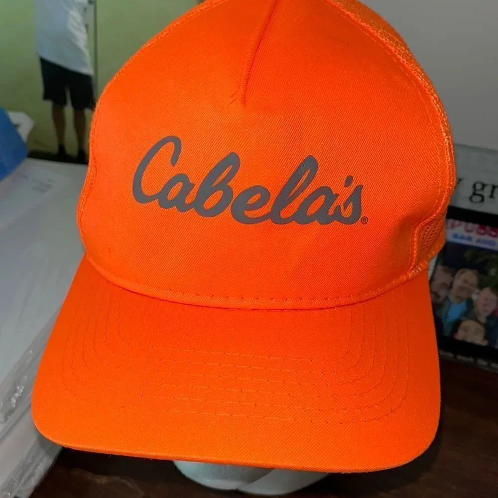 Cabela's Bright Orange Baseball hunting hat Cap Trucker mesh SnapBack